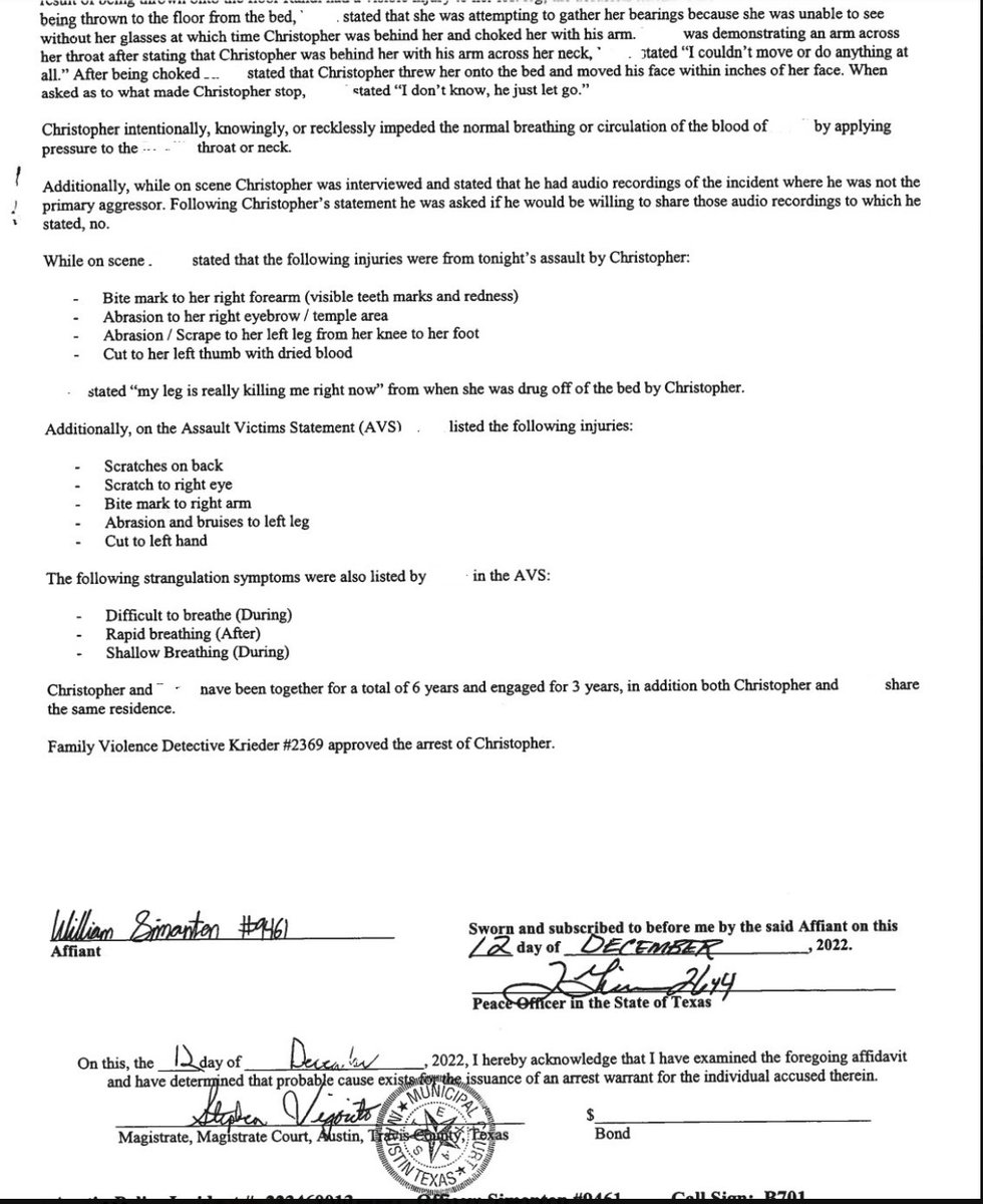 Since it appears Ole Miss and Chris Beard are intent on sportswashing his December arrest for Assault by Strangulation, here's the police report with all the gruesome details.