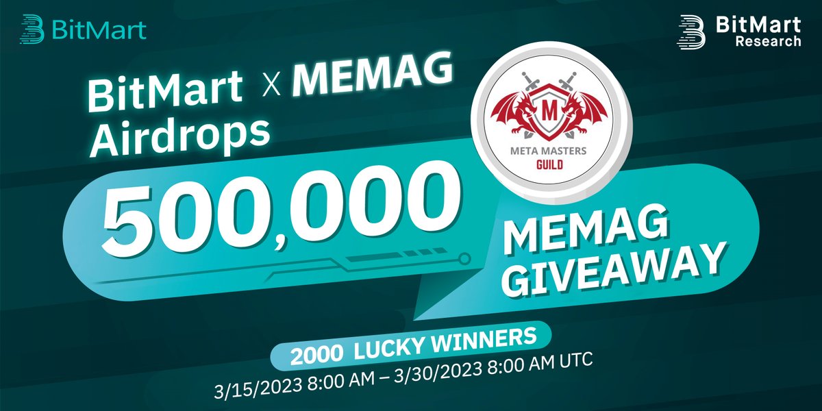 BitMart Research|$BMX HODLer (@bitmartresearch) on Twitter photo 🌟BitMart X MEMAG Listing Airdrop
1⃣Follow <a href="/BitMartResearch/">BitMart Research|$BMX HODLer</a> & <a href="/BitMartExchange/">BitMart</a> & <a href="/MEMAGgames/">Meta Masters Guild Games (MEMAGX)</a>
2⃣Join t.me/BitMartExchang… & t.me/+NWPKtnXcbeYxZ…
3⃣RT & Tag 3 frds
4⃣Fill forms.gle/KbuFMiU813CbjS…
🎁2,000 winners / 500,000 $MEMAG
Register👉 bitmart.com/register-refer… 🌟BitMart X MEMAG Listing Airdrop
1⃣Follow <a href="/BitMartResearch/">BitMart Research|$BMX HODLer</a> & <a href="/BitMartExchange/">BitMart</a> & <a href="/MEMAGgames/">Meta Masters Guild Games (MEMAGX)</a>
2⃣Join t.me/BitMartExchang… & t.me/+NWPKtnXcbeYxZ…
3⃣RT & Tag 3 frds
4⃣Fill forms.gle/KbuFMiU813CbjS…
🎁2,000 winners / 500,000 $MEMAG
Register👉 bitmart.com/register-refer…