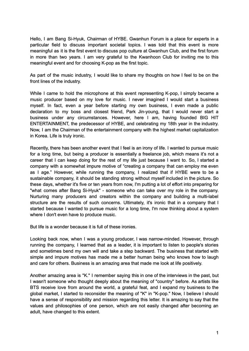 lsgrlr's tweet photo. Instead of quoting that reporter. Here's the English translation of Bang PD's press conference. His belief in respecting the artist as humans and not products is refreshing. It's one of the many reasons BTS has thrived. They're authentically themselves. https://t.co/jYnz4zp6kj