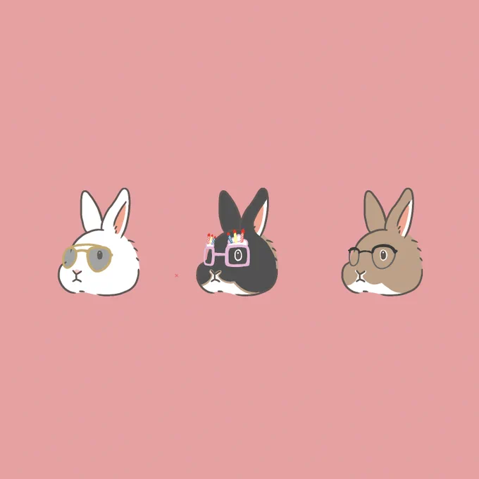 メガネを付けたうさぎ達。4月の店舗様イベント用グッズにする予定です#うさぎ #イラスト #グッズ 