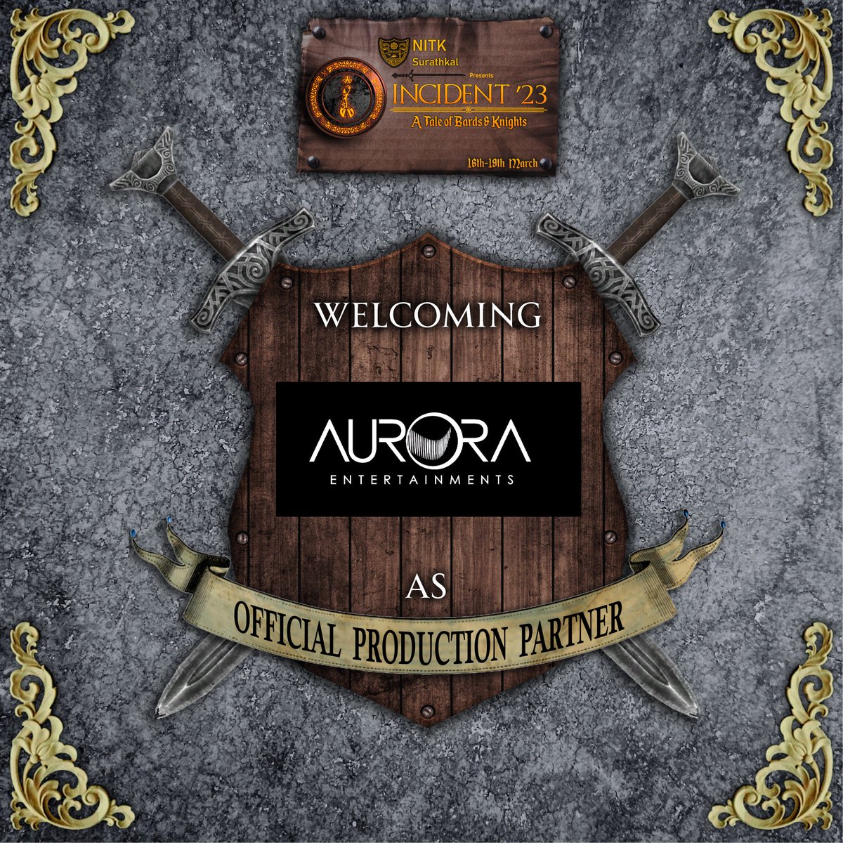 incident_nitk's tweet photo. Team Incident is so fortunate to have the support of KIOCL, Aurora Entertainments as our sponsors for the 2023 edition.

#KIOCL #iron #AuroraEntertainments #production #sponsor #inci23 #incident2023 #fest #ataleofbardsandknights #nitksurathkal #mangalore #udupi #manipal #kudla https://t.co/Zd319Muq7P
