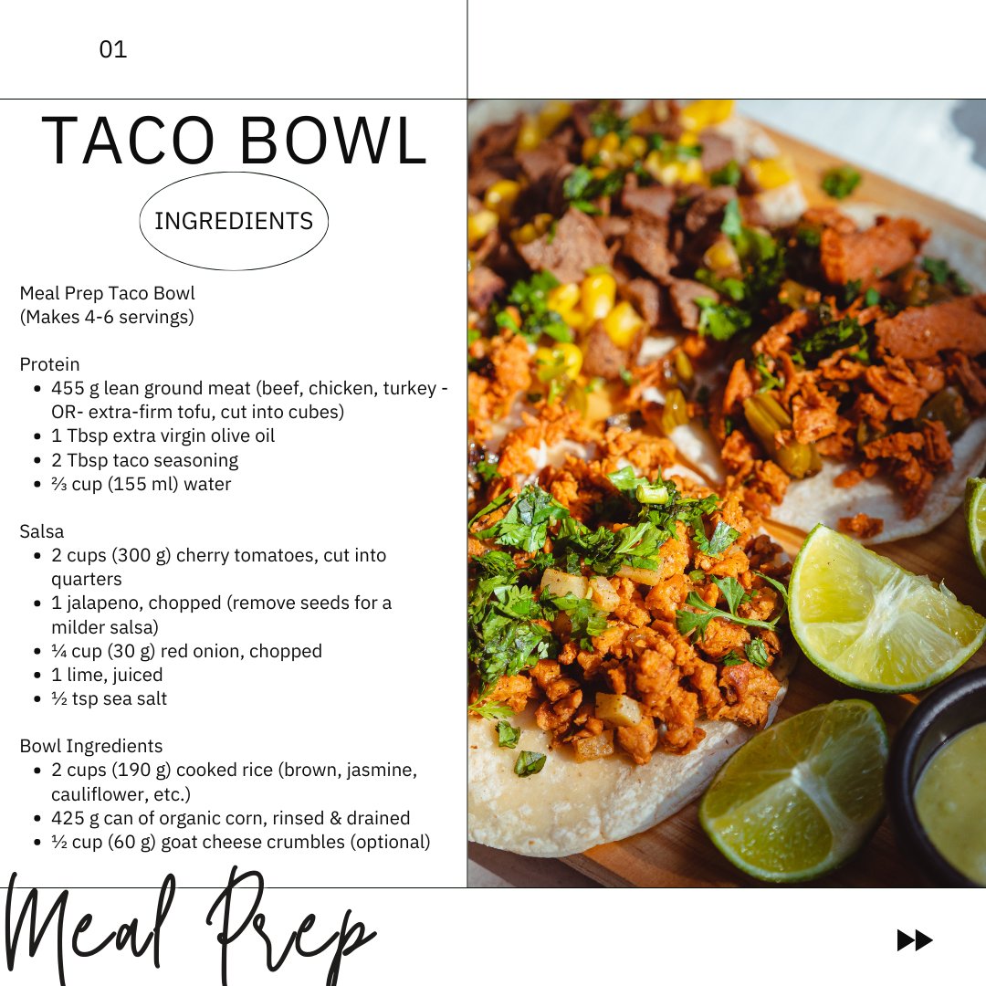 TightenUpFit's tweet photo. 🌮🌮Spice up your meal prep with our versatile Taco Bowl! Mix and match protein, spices, salsa, carbs, and cheese for endless flavour combinations.

You can change up the protein, the spices, the salsa, the carbs, and the kind of cheese. https://t.co/KnlzpgoOQK