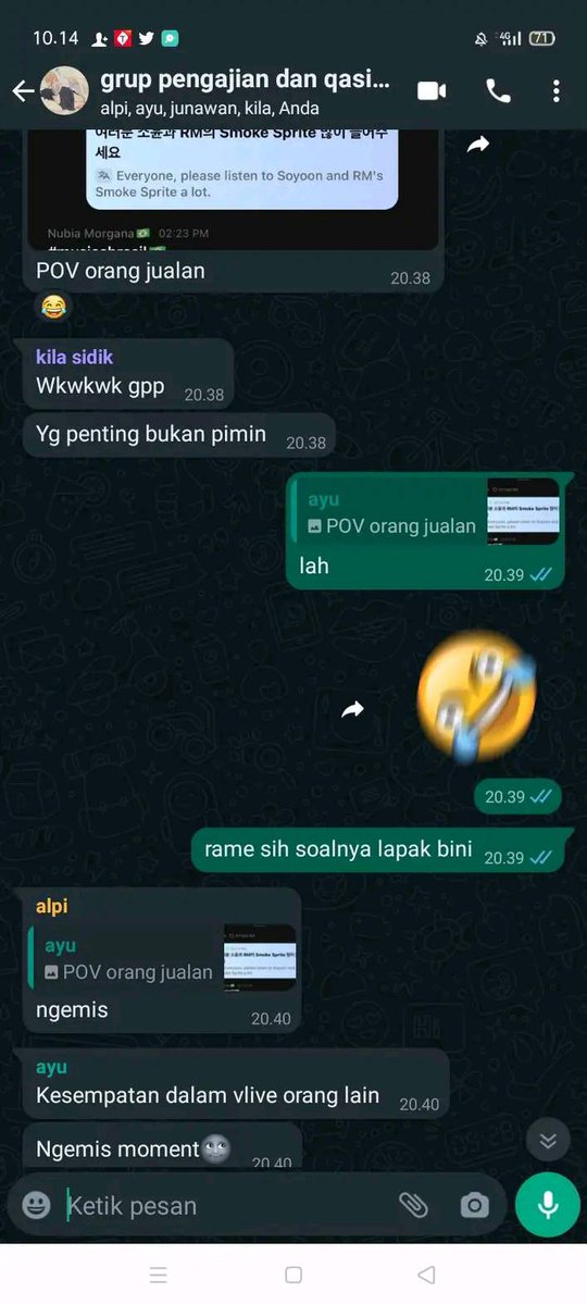 Hop3OnTheStage's tweet photo. Lah koq ngeri ketikannya sumpah, group pengajian isinya koq pelecehan gini mana ngehina Namjoom bilangnya ngemis Astagfirullah Aladzimmmm. setres solo stan. https://t.co/4xSlZanyYn
