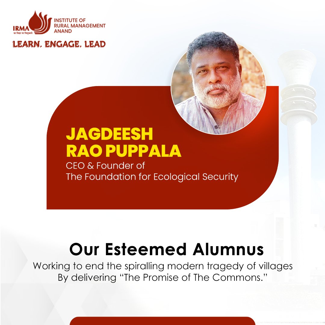 Irmaadmissions's tweet photo. The exposure and atmosphere students receive at IRMA instils the core ethics and values along with the mission to serve the unserved segments of society. Our esteemed alumnus Jagdeesh Rao Puppala, Founder &amp; CEO of The Foundation for Ecological Security is one such example! 
#IRMA https://t.co/NKgaxwHNbC