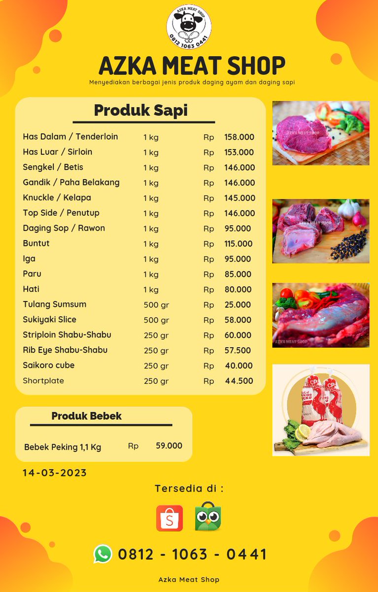 AzkaMeat's tweet photo. Kembali lagi bersama harga baru dari Azka Meat Shop

Nyok dah mau puasa nih gaes
Sapa tau mau meal prep buat Ramadan 
Ayo diorder 😻
 Kirim dari Duren Sawit Jakarta Timur https://t.co/n5AjTgQkH7