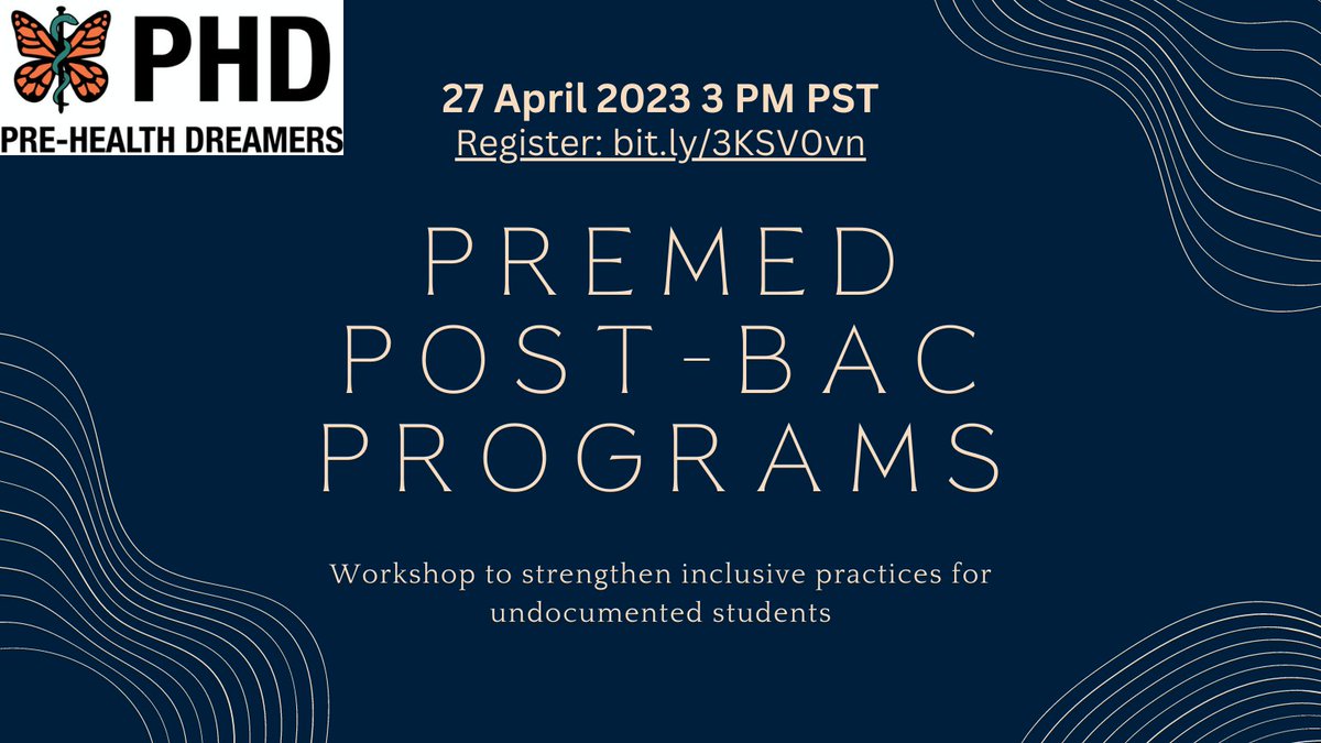 📢Calling all post-bac programs. 

Join Pre-Health Dreamers on April 27th at 3:00 pm to learn more about establishing inclusive practices for undocumented students pursuing medicine.

Register: bit.ly/3KSV0vn