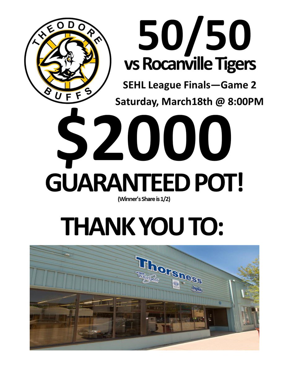 A HUGE 50/50 on Saturday night! Thank you to Mike at Thorsness Appliance for the guarantee! <a href="/saskeasthockey/">Sask East Hockey League</a> <a href="/roccitytigers/">Tigers Hockey</a> <a href="/BennyGX94Sports/">Benny Walchuk</a> <a href="/MondayNooner/">Monday Nooner</a> #SEHLFinal #packthepasture #championship #saskseniorhockey #blackandyellow #jointheherd🦬 #herdup