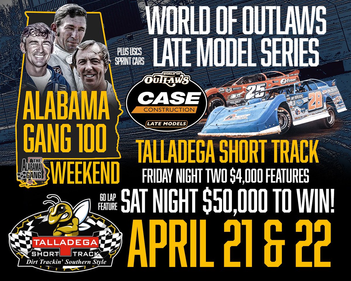 TALLADEGA SHORT TRACK’S RECORD SETTING $50,000 TO WIN @WoOLateModels RACE NAMED “ALABAMA GANG 100” talladegashorttrack.com/press/article/…