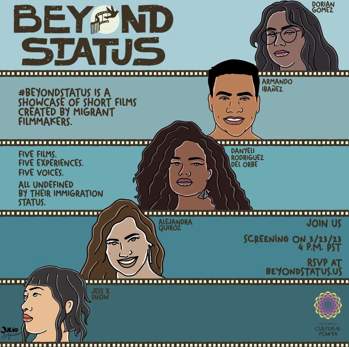 NALIP_org's tweet photo. Five films. Five Experiences.
Five voices undeterred by their immigration status.
Join @CultureStrike for the 2023 #BeyondStatus Virtual Short Film Showcase on March 23rd, featuring stories written & directed by migrant storytellers.
Register: https://t.co/U5bTTTRTuj https://t.co/M8ztfLe1HL