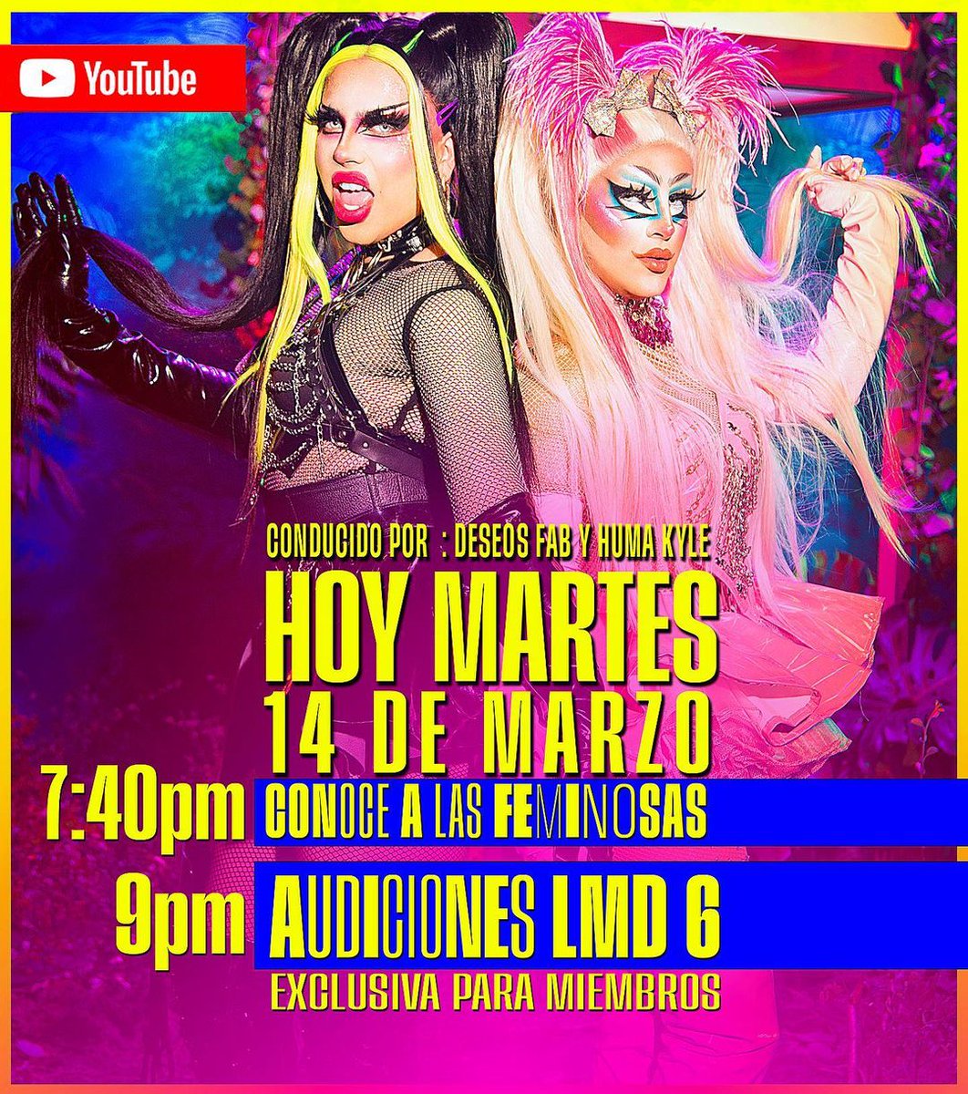 Hoy 14 de marzo, se transmiten las audiciones en vivo de @lamasdraga en su canal de YouTube a las 7:40 pm, la docente <a href="/LittleMSalma/">SALMA</a>  que imparte el curso de Dragtelier en la universidad Jannette Klein, participará en las audiciones de hoy y para nosotros es un gran orgullo.🤩