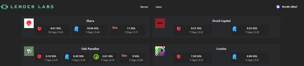 LenderLabs's tweet photo. As our first tweet, LenderLabs would like to present the ultimate NFT $SOL borrowing aggregator! https://t.co/iJ8bIjz0Kp 🚀😱! Easily get the best deal out there in exchange for your nft ! Now open to public and LIVE! https://t.co/W3yn725RRG
