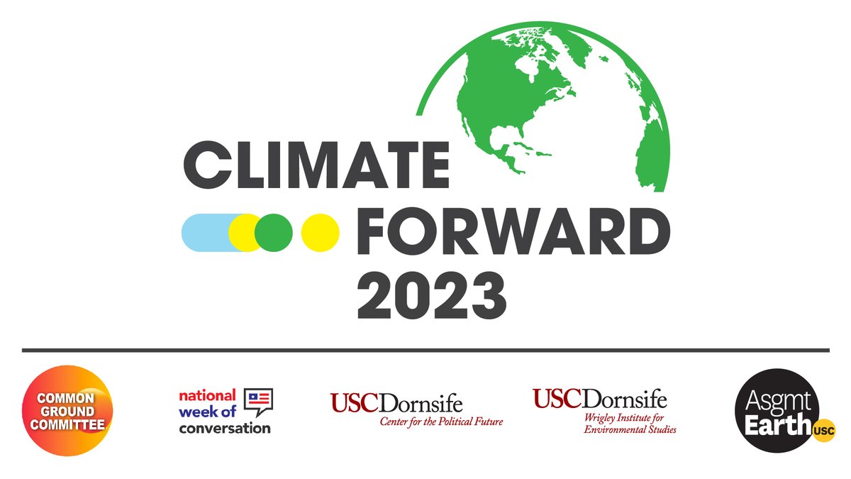 The annual Climate Forward conference on Tue. 4/4 at USC Town &amp; Gown from 12-4:30PM will bring together political VIPs, students, &amp; the local community to discuss politically realistic solutions to climate change.

RSVP: bit.ly/cpf0404

<a href="/USCWrigley/">Wrigley Institute for Environment & Sustainability</a> @commongroundcom <a href="/USC/">USC</a>