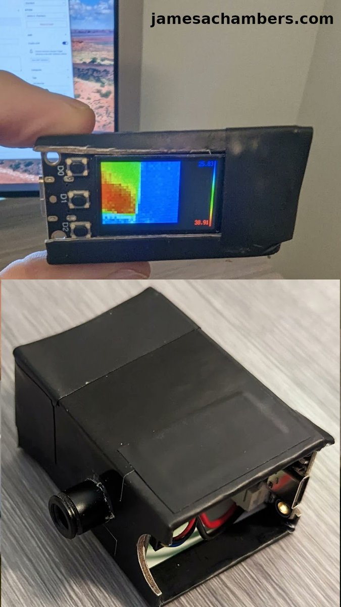 Today I built a small #ESP32 powered thermal camera using a #Adafruit ESP32-S3 Reverse TFT Feather and a MLX90640 camera module (and a cardboard box).  Used #CircuitPython for the first time!  Full guide here: jamesachambers.com/diy-open-sourc…