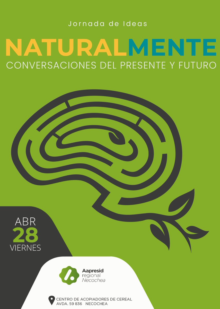 Se viene algo muy interesante en #Necochea
<a href="/aapresidneco/">Aapresid Necochea</a> presenta
#NaturalMente
28/4
Te lo vas a perder?
Espera por más info o si querés ser sponsor contacta a algún miembro de la Regional Aapresid de Necochea 
🌱🧠