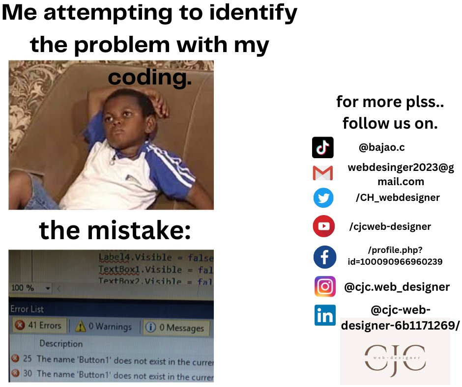 CH_webdesigner's tweet photo. #CJCWebDesigner
#Memes 
#SchoolLife 
#coding 
#programming 
#FYP 
#likeandshare 
#ICT 
#problem 
#FolloMe https://t.co/4CYEeJNtz4