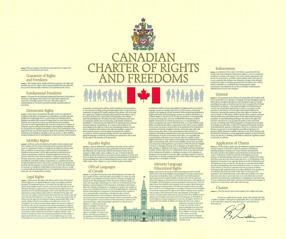Blue22Dave's tweet photo. #TrudeauTransparency
This is our nation's Charter of Rights & Freedoms! It's enshrined as a part of our nation's Democracy & Constitution!
When an act or objective is put in place by anyone that seeks to delete, amend or suppress the Rights & Freedoms of the people it's illegal! https://t.co/37WRxOOT4V