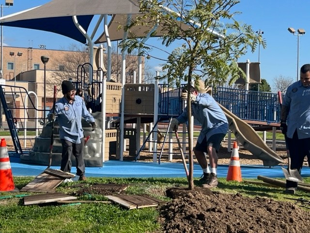 Mayor Lumbard &amp; participants from the Columbus Tustin Activity Center celebrated Arbor Day w/Public Works staff, City Arborist, Jim Sulley, &amp; Sarah Mendoza, District Representative with U.S. Rep. Young Kim (CA-40). 👇