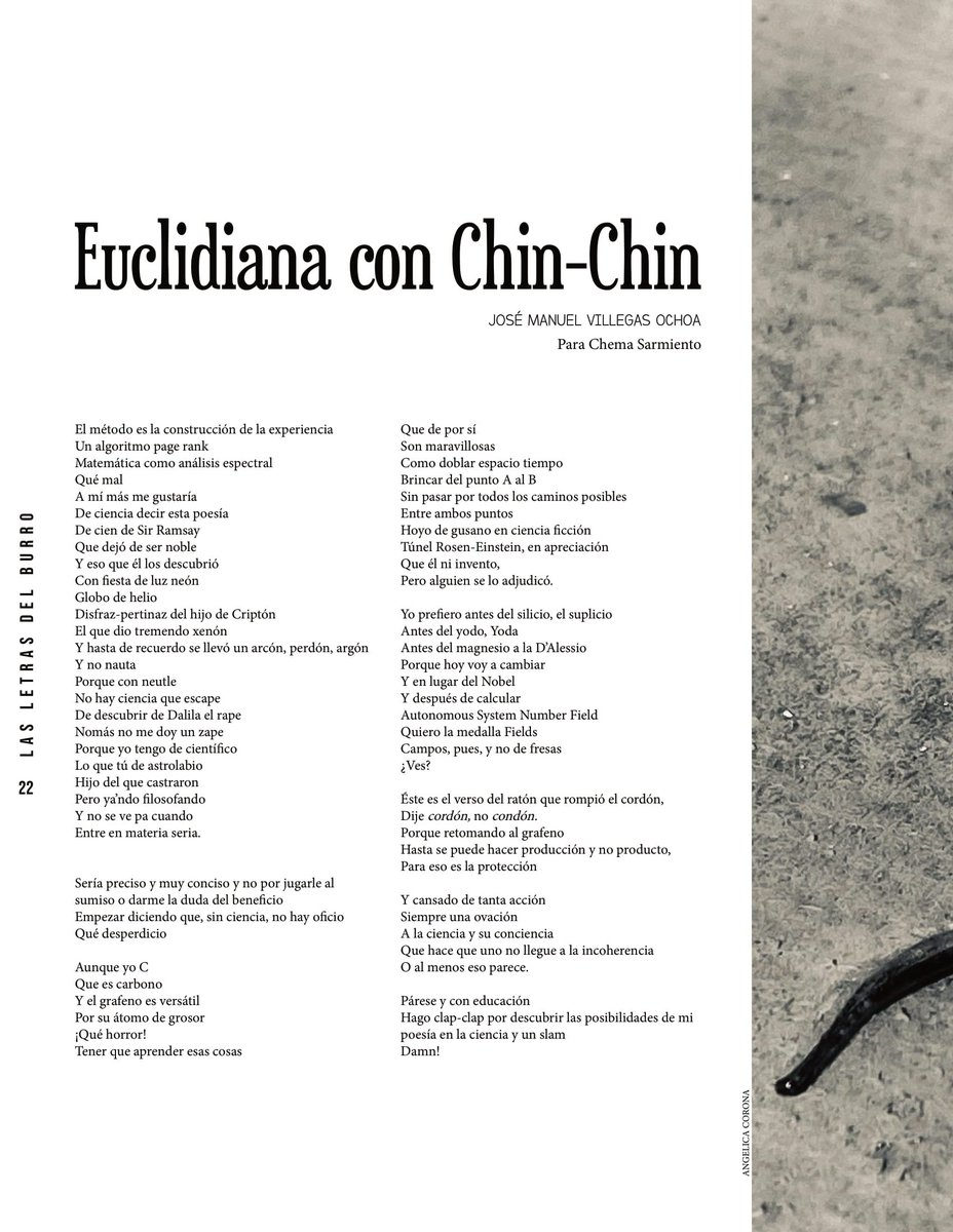 LetrasDelBurro's tweet photo. Quinto número. Páginas 22 y 23
Euclidiana con chin-chin
Por: José Manuel Villegas Ochoa
Número completo: https://t.co/f4hBuqvsDR

#LasLetrasDelBurro #Revista de #Literatura del #IPN #Cultura #Articulo #Cuento #Fotografia #Poesia

#LasLetrasDelBurro5 https://t.co/etVjmksPfq