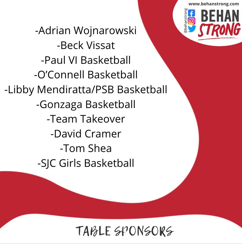 BehanStrong's tweet photo. This evening we want to highlight all of our table sponsors for this Saturday. Thank you for the continued support!

#punchback4pat #ALSawareness https://t.co/1rsRfVpMfM