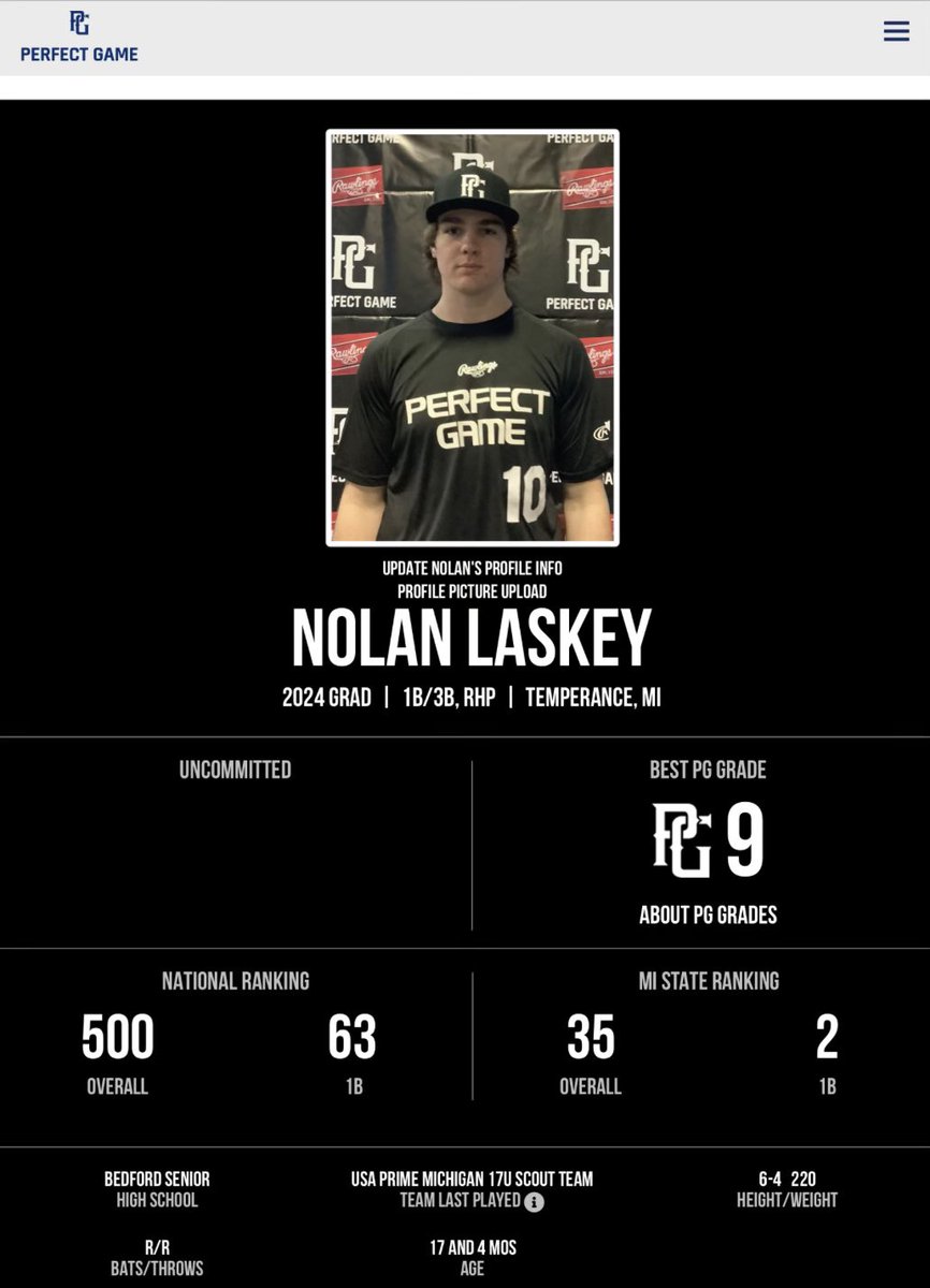 Thanks @perfectgameUSA for the ranking. Excited to keep working and start high school ball. <a href="/BedfordHSBase/">Bedford Baseball</a> @USAPrimeMI17u <a href="/Coach_Swanson24/">Nick Swanson</a> <a href="/Aaronfwilson/">Aaron Wilson</a>