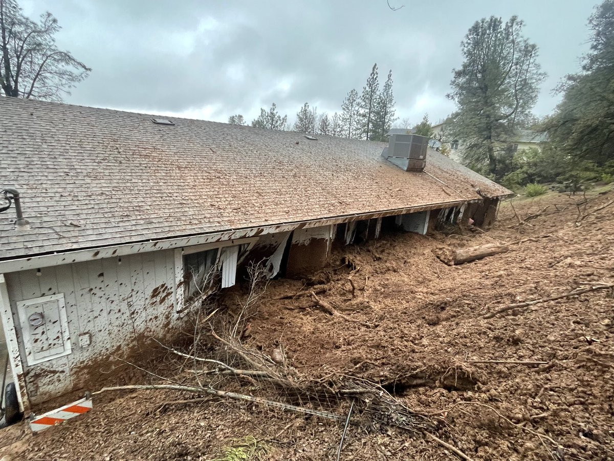 CALFIRENEU's tweet photo. CAL FIRE/Placer County Fire D￼epartment firefighters at scene of major damage due to a mudslide into a residence on Ben Taylor Road in Colfax (Placer County) all occupants are accounted for. Non-injury. https://t.co/vDM98Ia2K9