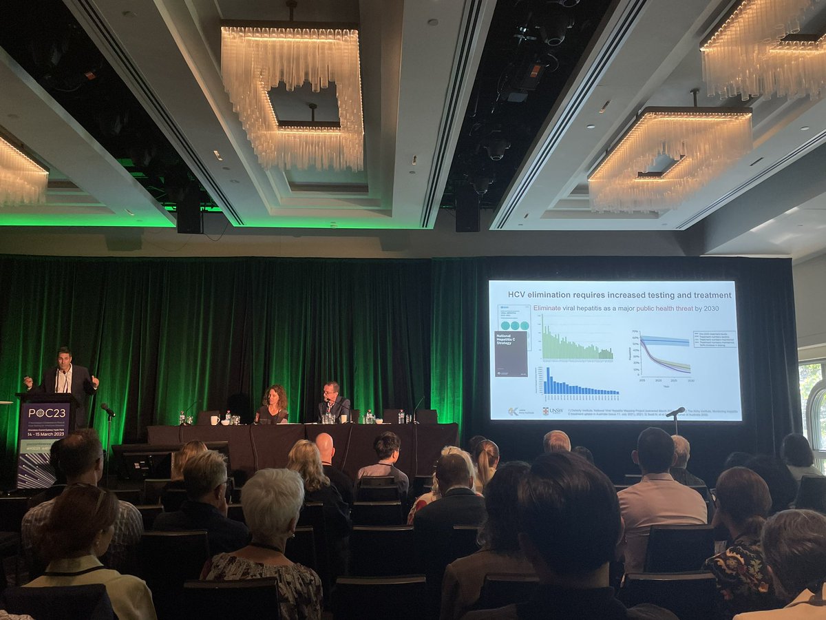 KirbyInstitute's tweet photo. Prof @jasongrebely takes us through the National Hep C POC Testing Program. Fantastic collaborative effort by #HCV &amp; POC testing communities has enabled swift &amp; effective rollout of the Program &amp; led to high treatment uptake among those tested, especially in prison setting #POC23 https://t.co/buhGd9rgMe