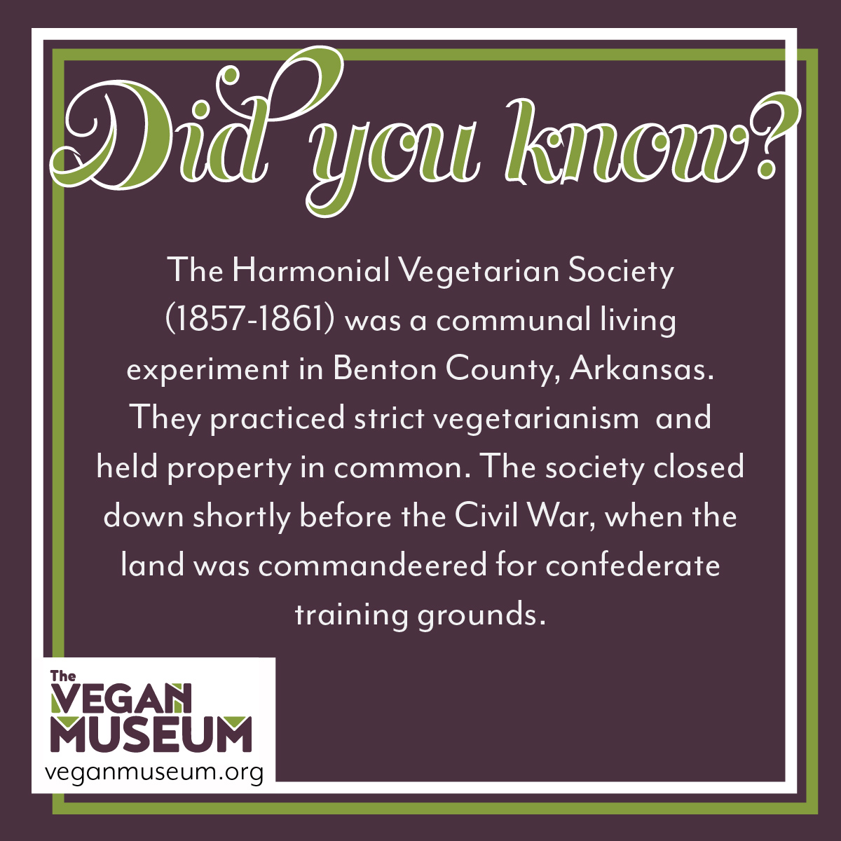 TheVegMuseum's tweet photo. Did you know?

#dyk #veganhistory #civilwarhistory https://t.co/aw4SQwj51q