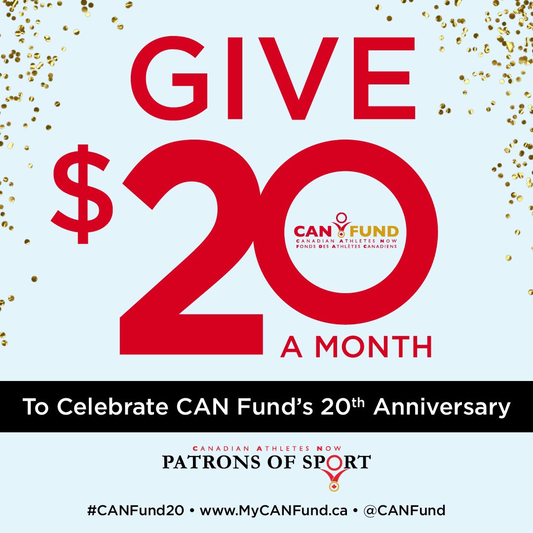 CANFUND's tweet photo. Celebrating our big 20th, we are inviting you to help make the dreams achievable for even more athletes by becoming a CAN Fund Monthly Donor! 

As we continue to build our legacy, we are emphasizing our commitment to the future and today we are asking you to donate $20 a month. https://t.co/JiawLRUHEN