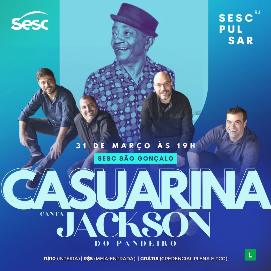 Alô, São Gonçalo!!!! Tamo chegando por ai com a homenagem que organizamos pro Rei do Ritmo, o gênio da raça, Jackson do Pandeiro! Anota na agenda, 31/3 no Sesc e vem sambar com a gente. 💛♣️