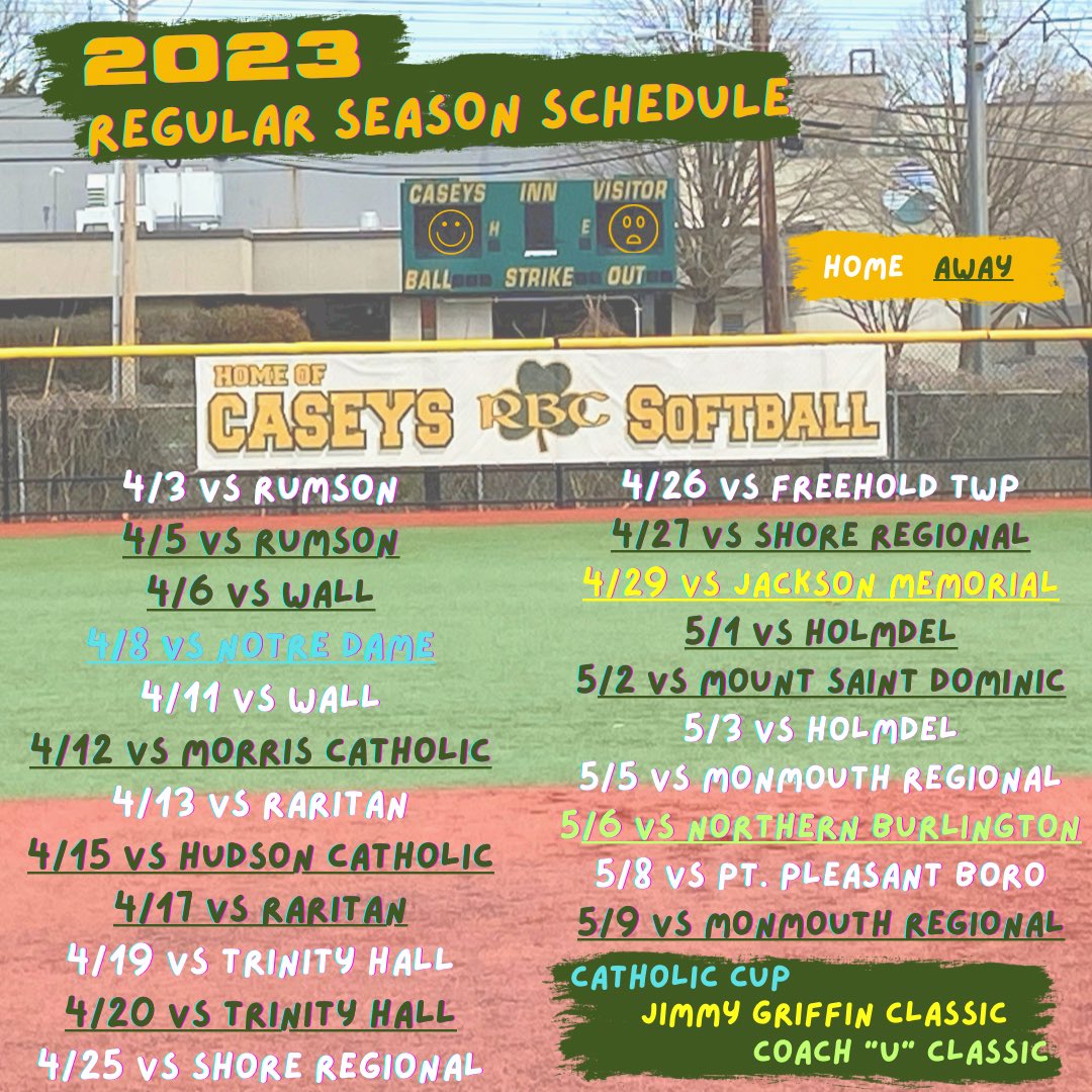 ✨☘️2023 REGULAR SEASON SCHEDULE✨☘️ Romans 8:28 LET’s GO! 😊 <a href="/RBCCaseys/">Red Bank Catholic</a> <a href="/CaseysSports/">CaseysSports</a> <a href="/ShoreConfSB/">Shore Conference Softball</a>