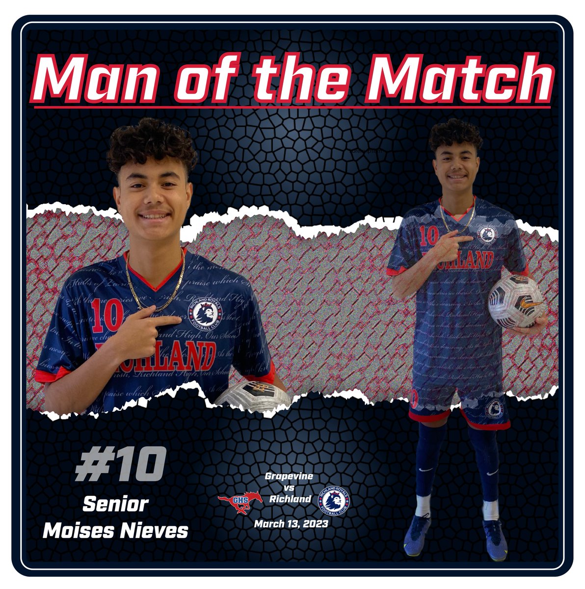 RoyalsSoccerRHS's tweet photo. 🚨🚨🚨Congratulations to the #RoyalsFC Man (Men) of the Match @DeLoeraAle, @Jhaziel35697745 and @MoisesNieves_16! Our #Royal seniors who played in their final high school career match. #WeAreRoyals @Richlandhigh @BirdvilleISD @Gosset41 @tascosoccer @LethalSoccer @RHSGirlSoccer16 https://t.co/Kti9Ov2IXh