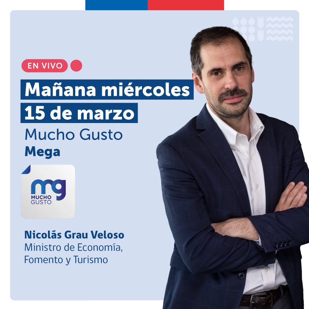 📺#Prensa| Mañana en <a href="/MuchoGustoMEGA/">¡Mucho Gusto!</a> estará el ministro de Economía @Nico_Grau 

Puedes verlo en vivo en 📲 mega.cl/senal-en-vivo/