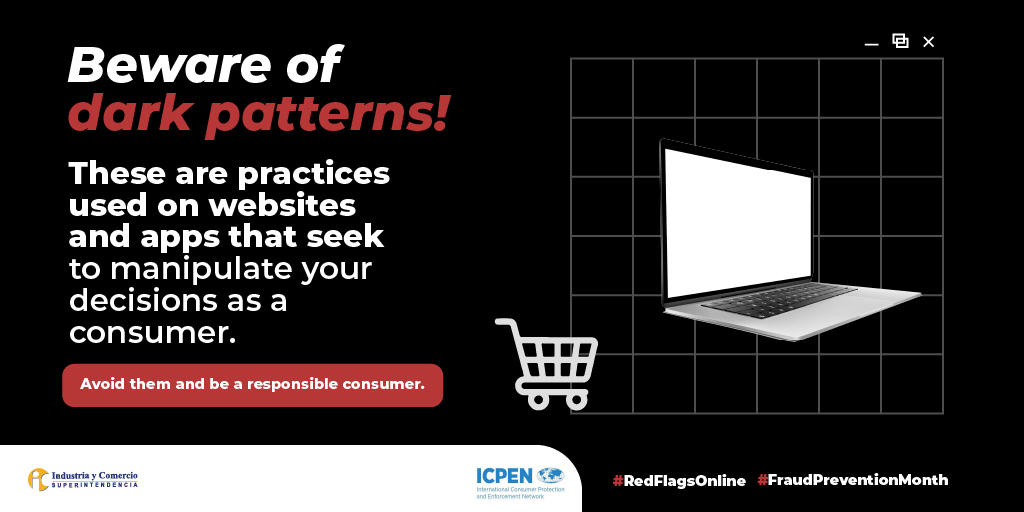 ICPEN_est1992's tweet photo. This #WorldConsumerRightsDay beware of #darkpatterns #RedFlagsOnline #ICPEN #ProtectingConsumersWorldwide #FPM2023 https://t.co/5clbgIGFe4