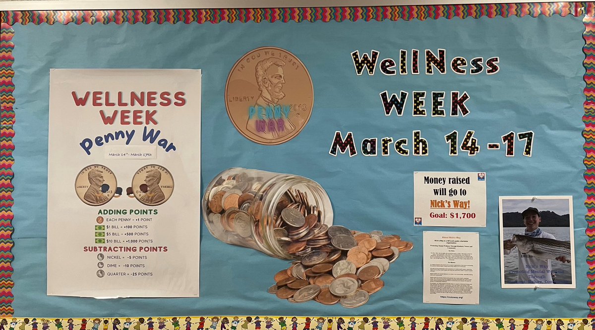 SCounselorBrown's tweet photo. Great start to #wellnessweek2023 @HarmonyMiddle with Strings sharing their music with us and kick off of Penny Wars!! 6th Grade has the lead!! https://t.co/JddwE5yhDZ