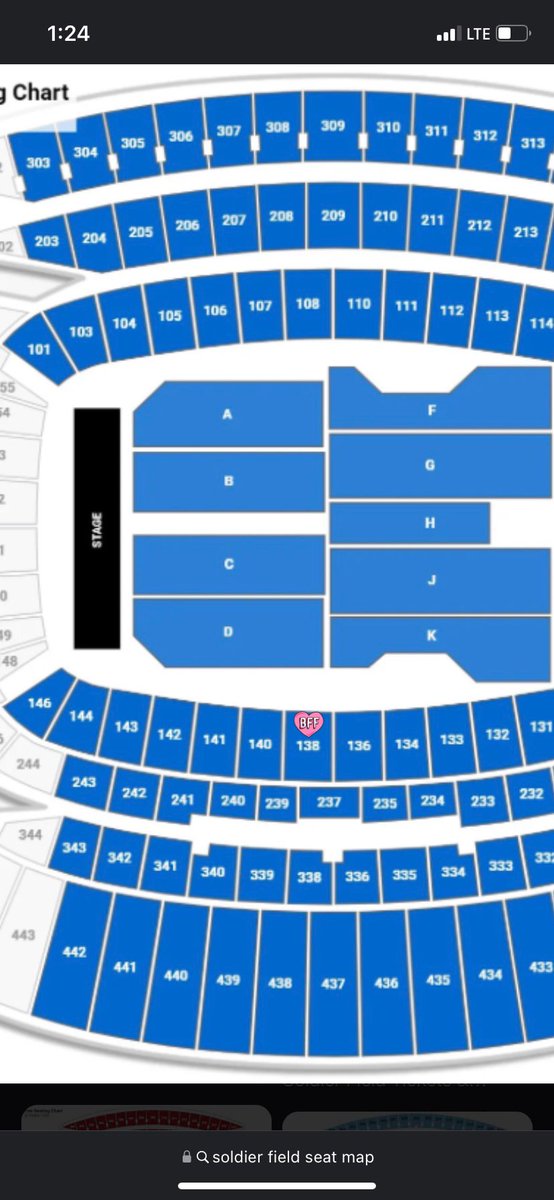 FINEKIWl's tweet photo. i’m looking to sell my ticket for taylor @ soldier field. Asking 375 (that’s what i payed exactly) it’s for june 3rd. i had plans to go with a friend but it didn’t work out and i just don’t want to go alone. Sec 138, Row 13, Seat 1. https://t.co/WJuUNFSgMy