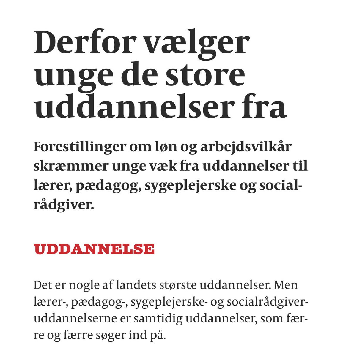 Sygeplejeraadet's tweet image. Undersøgelse fra EVA viser, at en forestilling om for dårlige arbejdsvilkår i 2022 fik 73 procent af dem, der overvejede sygeplejeuddannelsen, til at vælge den fra, fordi de er bekymrede for arbejdsvilkårene. ⁦@politiken⁩ #dkpol #uddannelse