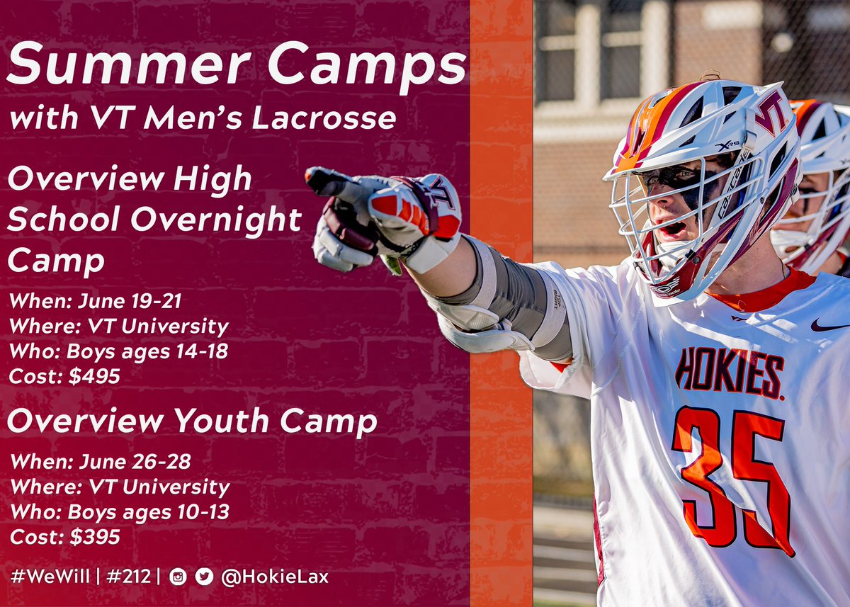HokieLax's tweet photo. VT men’s lax is hosting two summer camps this summer. Link below for more details. 

https://t.co/HAKFzgwhh4 https://t.co/i1pPkPzfw9