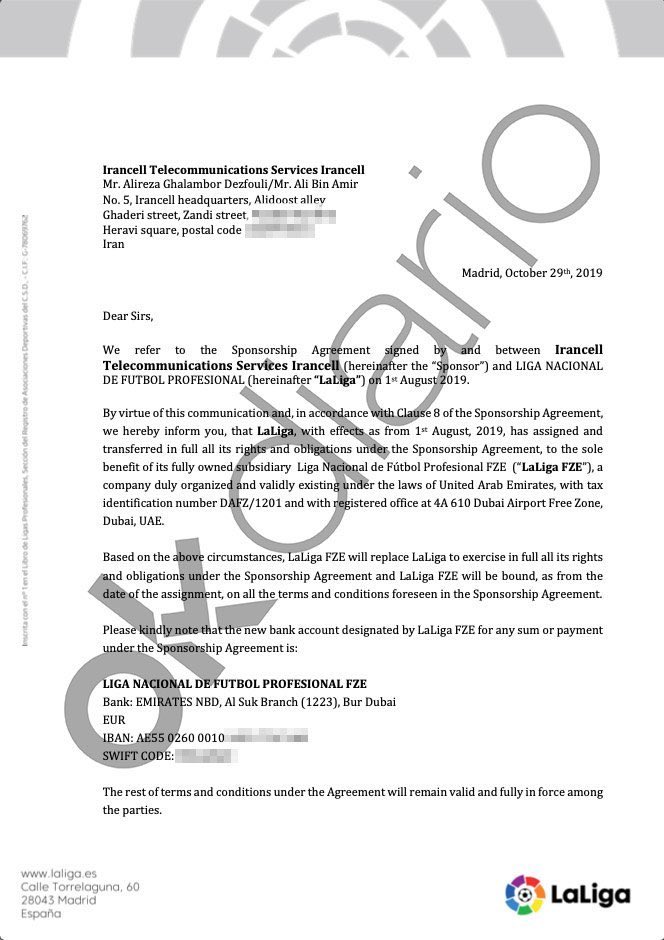 Barca_Buzz's tweet photo. ❗@okdiario claims through leaked documents that La Liga and Javier Tebas collected €380K from an Iranian company which is believed to have terrorism links and is also banned in the United States.

• Tebas denied this on twitter. https://t.co/xHPl5Vk0j6
