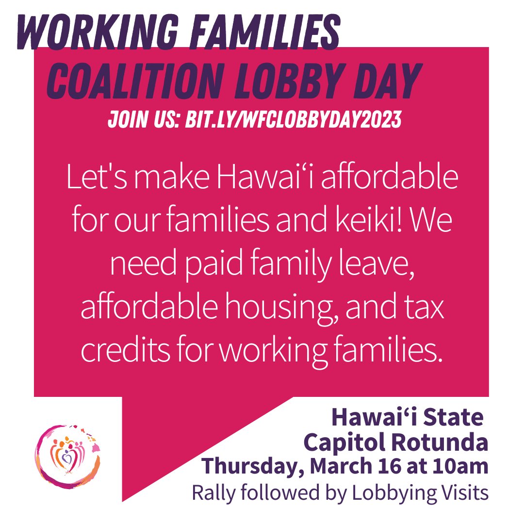 hcanspeaks's tweet photo. Thursday, March 16, is a big day for working families in Hawaiʻi! There is a hearing for paid family leave right before the @WorkingFamHI working families Rally &amp; Lobby Day!

We need your voice. We can't do it without you. Register for the rally today at https://t.co/UEKU9kXUon. https://t.co/KRMElIzATS