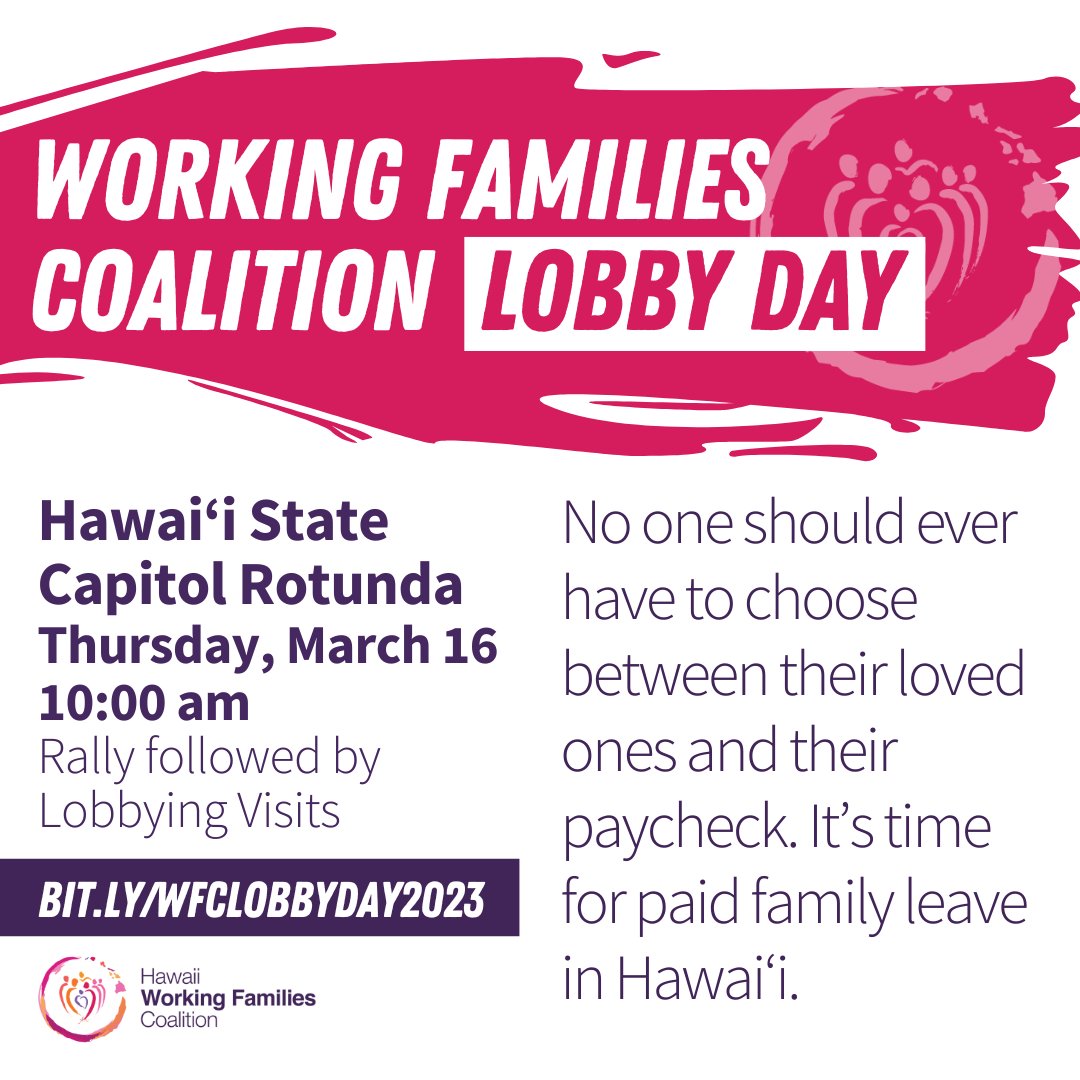 hcanspeaks's tweet photo. Thursday, March 16, is a big day for working families in Hawaiʻi! There is a hearing for paid family leave right before the @WorkingFamHI working families Rally &amp; Lobby Day!

We need your voice. We can't do it without you. Register for the rally today at https://t.co/UEKU9kXUon. https://t.co/KRMElIzATS