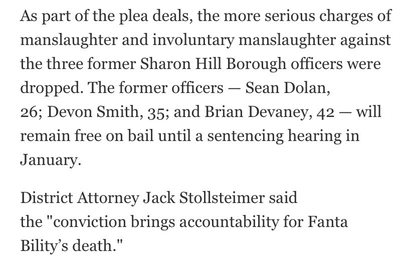 CoCoIntelPro1's tweet photo. CW: Police Víolence
3 PA pigs pled guilty to reckless endangerment and the State dropped their charges of manslaughter.
Misdemeanor for Police killing an 8 yo Child?
And they tried to charge the teens with First Degree Murder
This is not Justice or Accountability. #FantaBility https://t.co/40R8BaSMVu