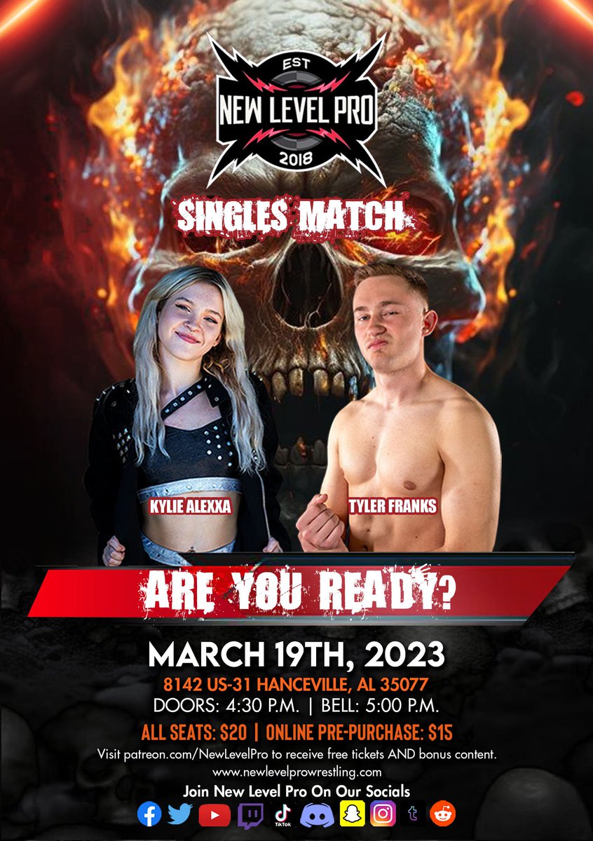 NewLevelPro1's tweet photo. NLP Women’s Champion Kylie Alexxa is set to face Tyler Franks in a grudge match.
These two have a “complex” history and have decided to settle their issues this Sunday!
Will Kylie continue her momentum or will Tyler prove why he’s “All Business”?
#AreYouReady #NewLevelPro #NLP https://t.co/ivpFfW8JSY