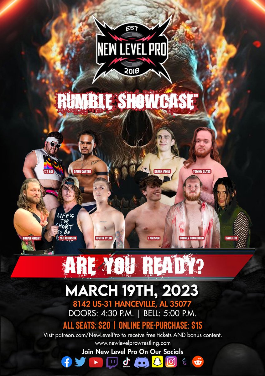 NewLevelPro1's tweet photo. Two teams are set to face each other in a PREVIEW of the rumble later in the evening!
T.T. Boi, Caine Carter, Logan Knight, Zac Johnson, & Justin Tyler, will take on the team of I Am Sam, Rodney Rockchild, Cade Fite, Derek James, & Tommy Glass.
#AreYouReady #NewLevelPro #NLP https://t.co/mRYXkaV5JU