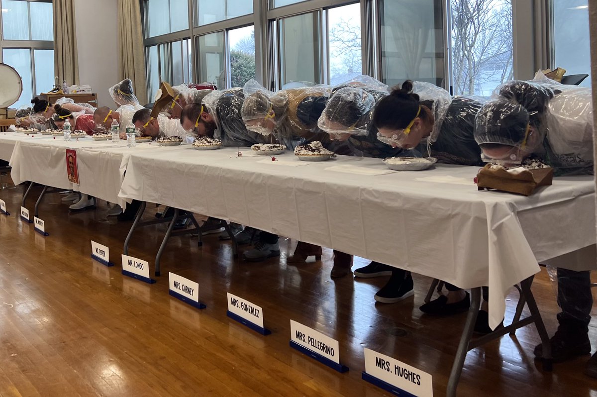 BarnumWoods's tweet image. Best Pi Day EVER!!! In an effort to raise money for scholarships, the BW Student Council hosted a PIE EATING CONTEST today! Staff members were cheered on by the students while they competed in this amazing event! @emeadowschools #piDay2023 #pieeatingcontest