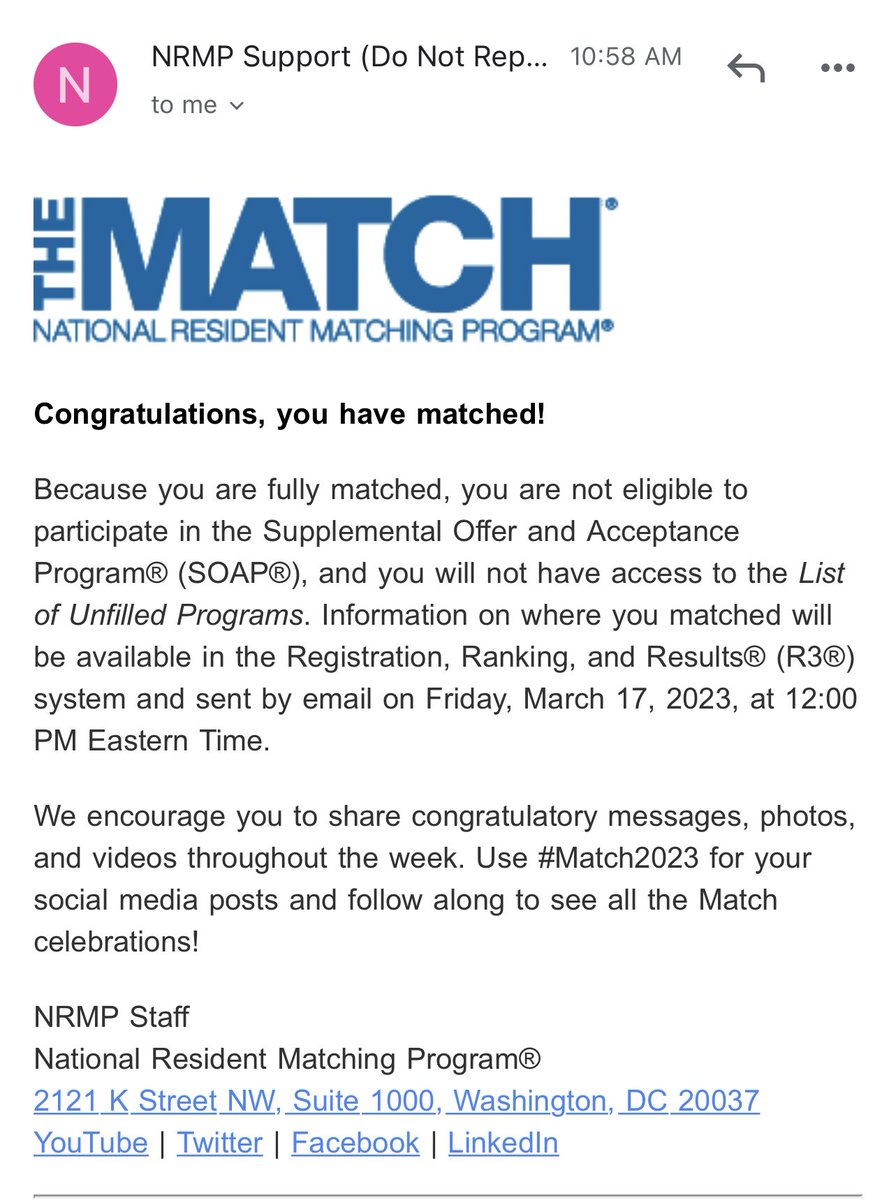 I was so overwhelmed that I completely forgot to post lol 
I MATCHED!!!! SO SO SO HAPPY!! 🥹🙏
Thank you to everyone who has helped me on this journey! I can't wait to help others too!
#MATCH2023