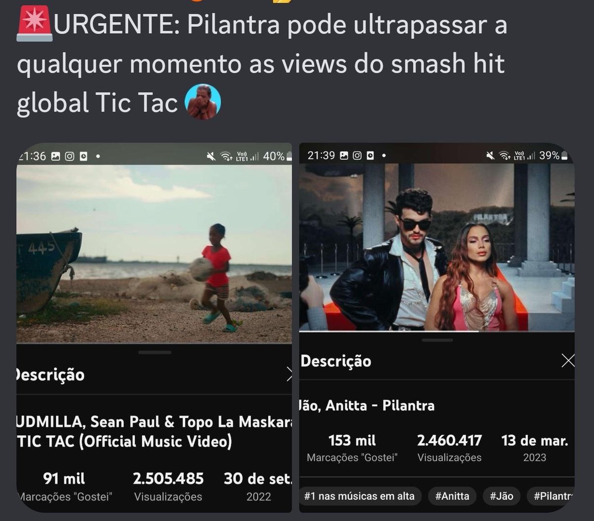 mcanitto_'s tweet image. Uma música brasileira já tá quase ultrapassando as visualizações de uma música internacional vey