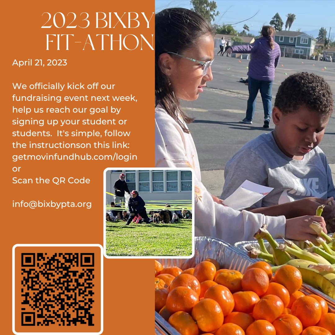 Attention Bixby Family, the Annual Fit-A-Thon is back! Visit the link in flyer or use the QR code to sign up. Please follow the steps to complete registration. #proudbixbybeavers #proudtobelbusd