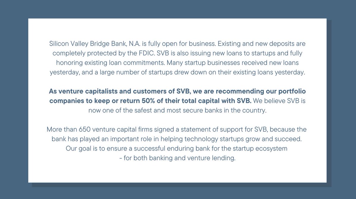 Our partnership at Tectonic Ventures committed to maintaining our relationship w Silicon Valley Bank on Sunday. SVB has been a pillar for many startups. As a student 10+ yrs ago, many of their initiatives helped me get into tech <a href="/htaneja/">Hemant Taneja</a> <a href="/generalcatalyst/">General Catalyst</a> <a href="/epaley/">Eric Paley</a> <a href="/NewEnglandVC/">The New England Venture Capital Association</a>