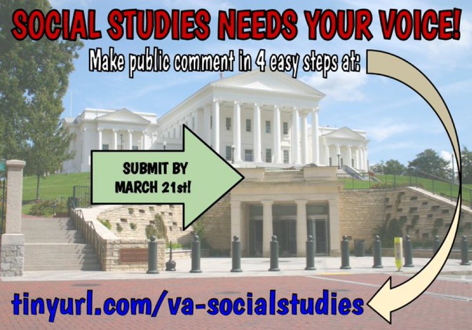 Social Studies teachers want best-practice instruction and classrooms where inquiry explores a multitude of perspectives. The proposed 132 added standards by the administration will result in ROTE memorization. Make your voices heard with public comment before March 21st! #VaSOLS