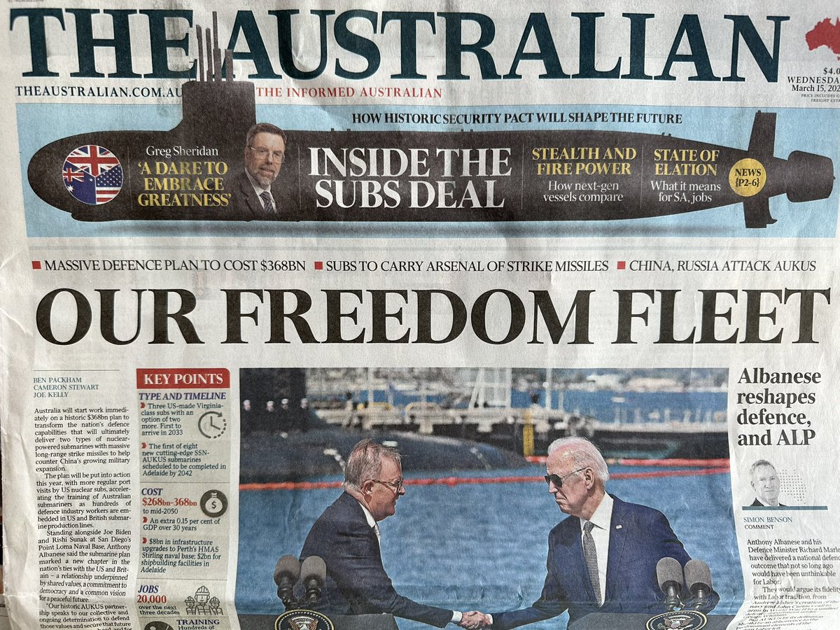 ElysiusThor's tweet photo. Shit, Australia. Your media is really in bed with the mighty Military Industrial Complex. They have manufactured consent for the Australian taxpayers to part $368 billion of hard-earned dollars for "The Freedom Fleet" to be delivered in 30 years time. Wake the fake up! https://t.co/WzI1fGj6zQ